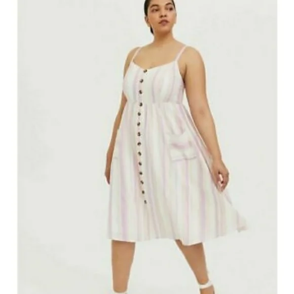 knee length dresses for ladies Ivory Striped Linen Smocked Short Puff Sleeve Maternity Plus Midi Dres –  PinkBlush main image 0